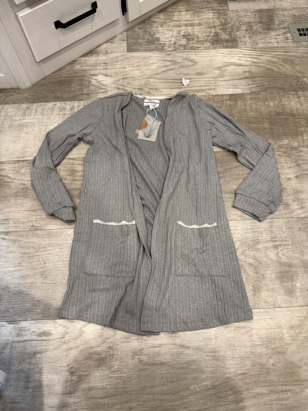 Blu Pepper Light Gray Ribbed Open-Front Cardigan
